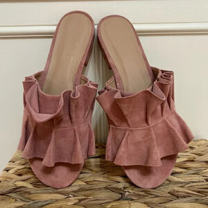 Able Villanueva Desert Rose Ruffle Suede Slide. Size 7.5. NWOB.